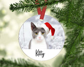 Pet with Santa Hat Christmas Ornament - Ceramic or MDF Christmas Tree ornament - Pet Photo Ornament - Cat or Dog - Christmas Pet Ornament - Craftellery